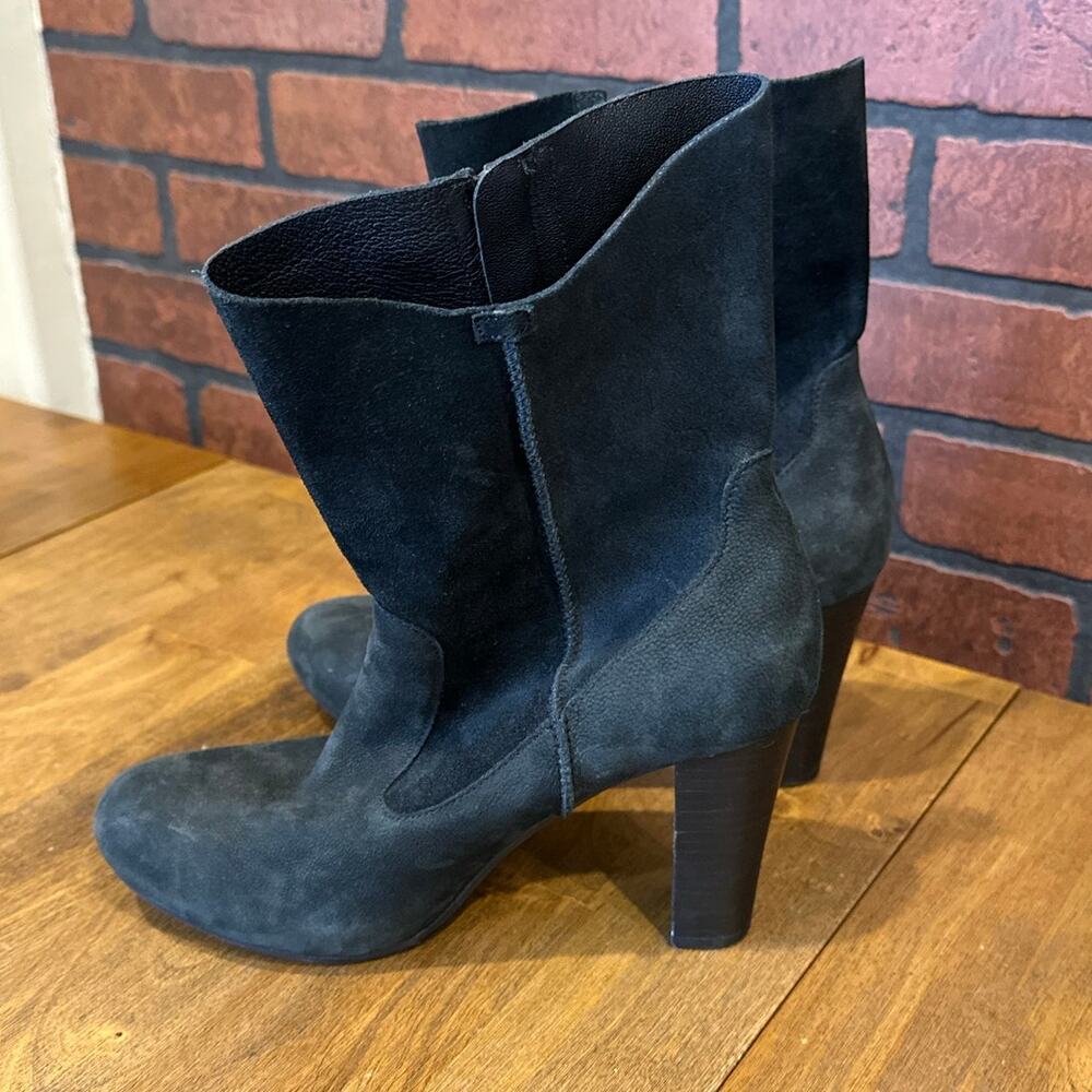 UGG Athena Black High Heel Suede Boots Shearling Footbed Women's 9 1008701